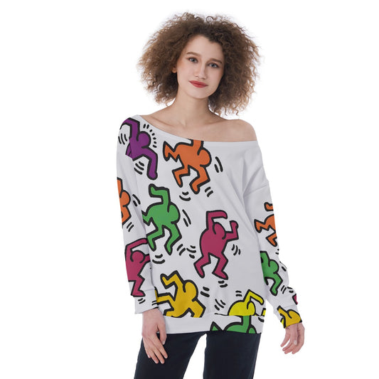 All-Over Print Oversized Women's Off-Shoulder Sweatshirt