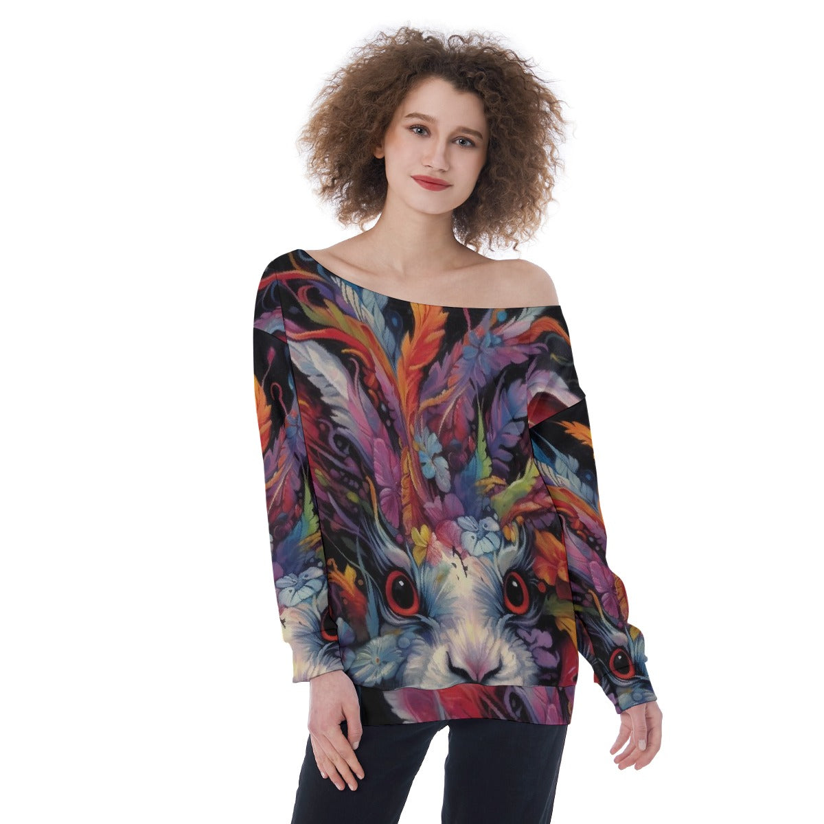 All-Over Print Oversized Women's Off-Shoulder Sweatshirt