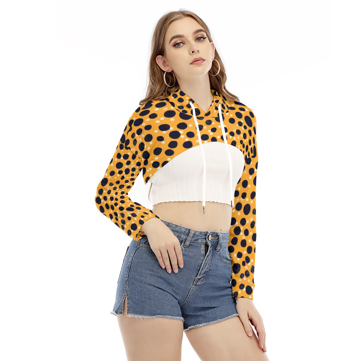 All-Over Print Women's Smock Short Hoodie With Long Sleeve