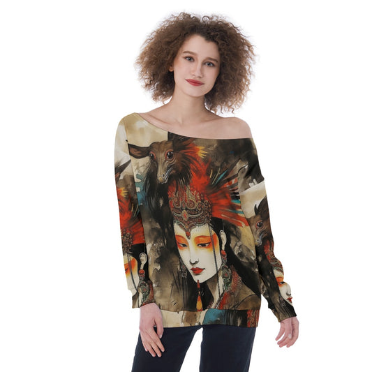 All-Over Print Oversized Women's Off-Shoulder Sweatshirt