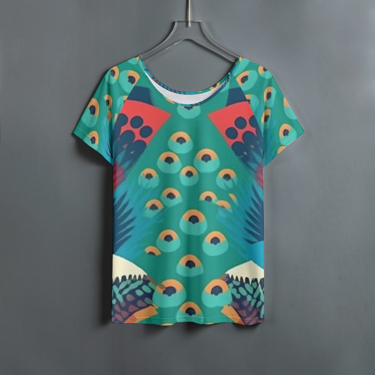 All-Over Print Women's Round Neck T-shirt With Raglan Sleeve