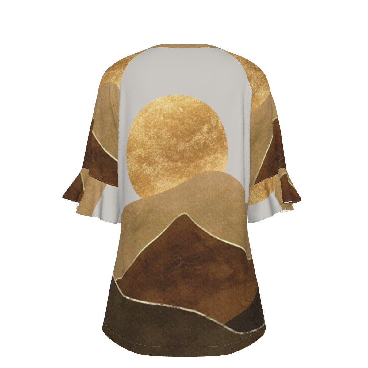 All-Over Print V-neck Women's T-shirt With Bell Sleeve