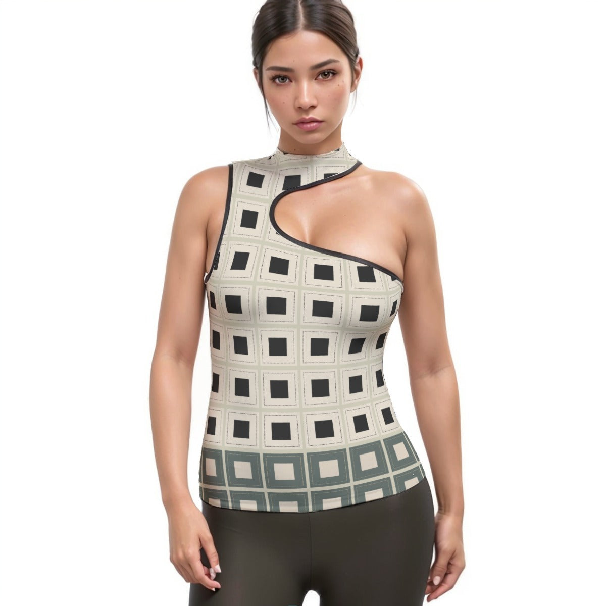 All-Over Print Women's Halter Sleeveless Asymmetrical Tank Top