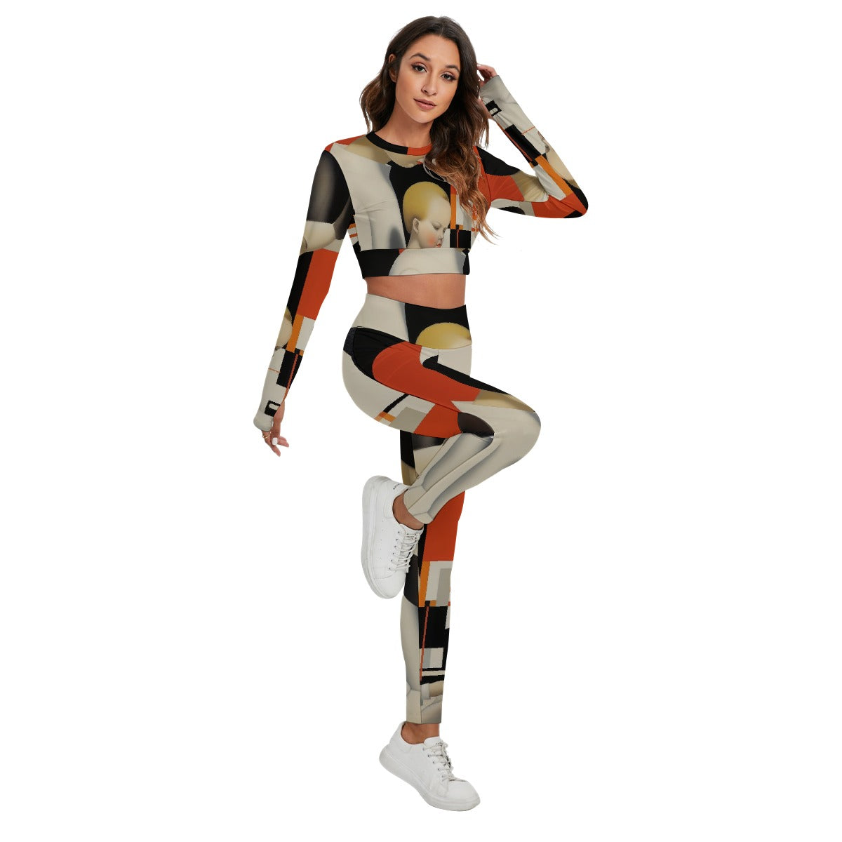 All-Over Print Women's Sport Set With Backless Top And Leggings