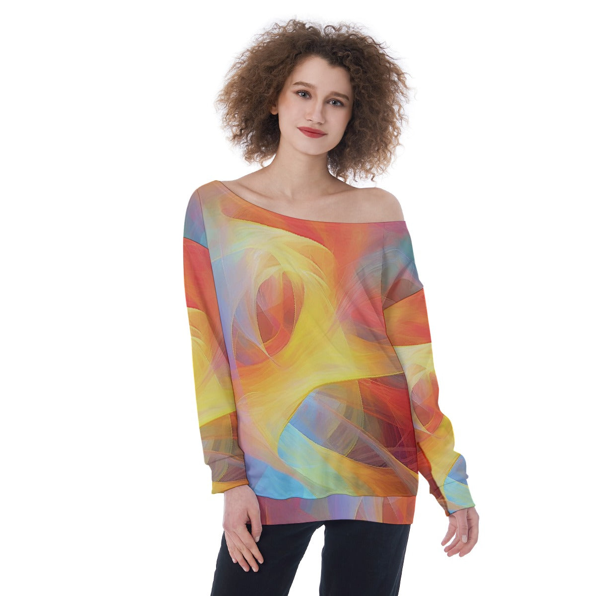 All-Over Print Oversized Women's Off-Shoulder Sweatshirt