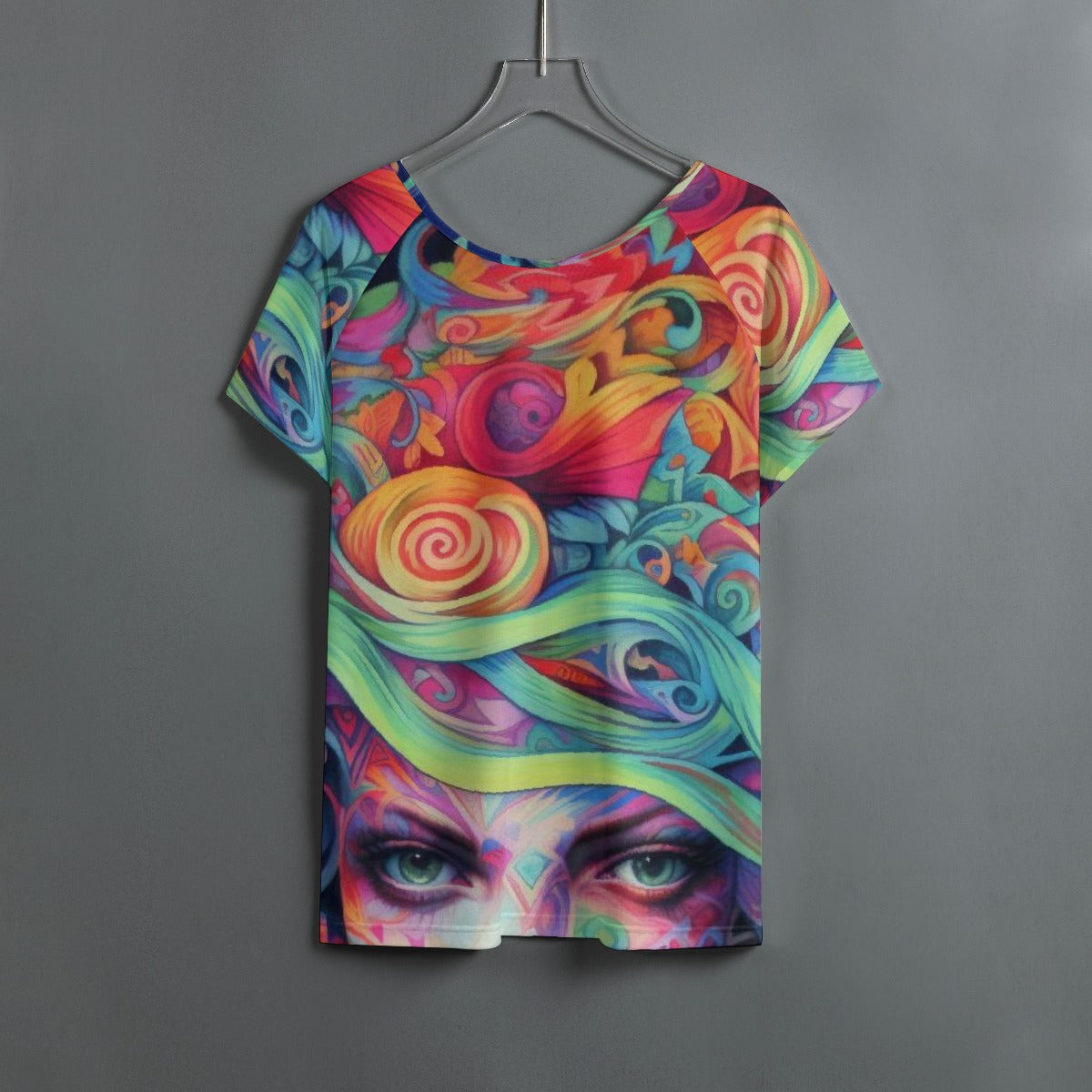 All-Over Print Women's Round Neck T-shirt With Raglan Sleeve