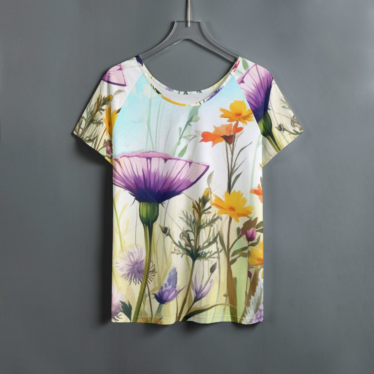 All-Over Print Women's Round Neck T-shirt With Raglan Sleeve