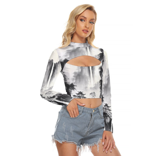 All-Over Print Women's Hollow Chest Keyhole Tight Crop Top