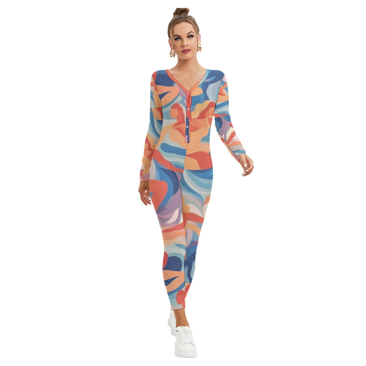 All-Over Print Women's Plunging Neck Jumpsuit