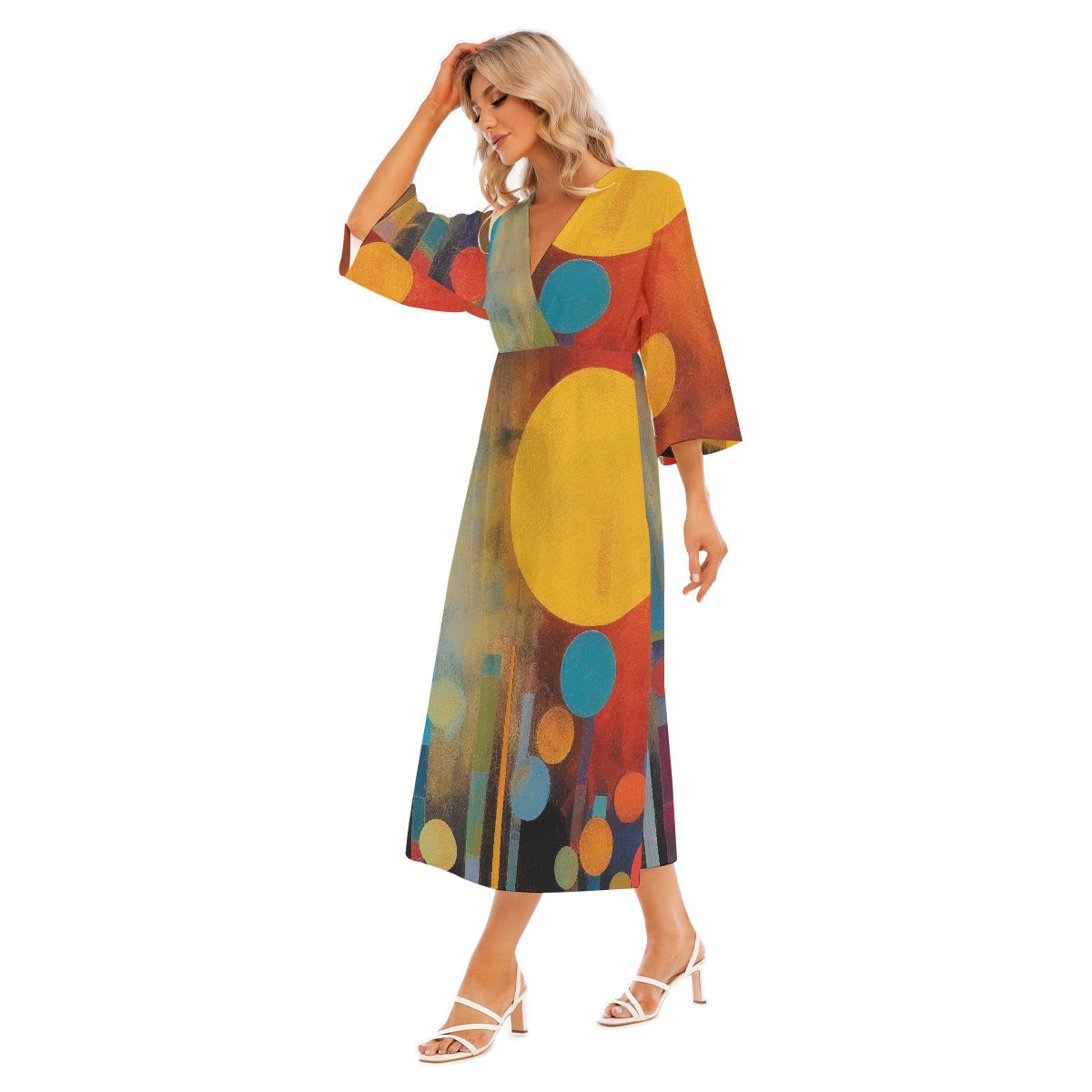 All-Over Print Women's Mid-Sleeve Long Dress