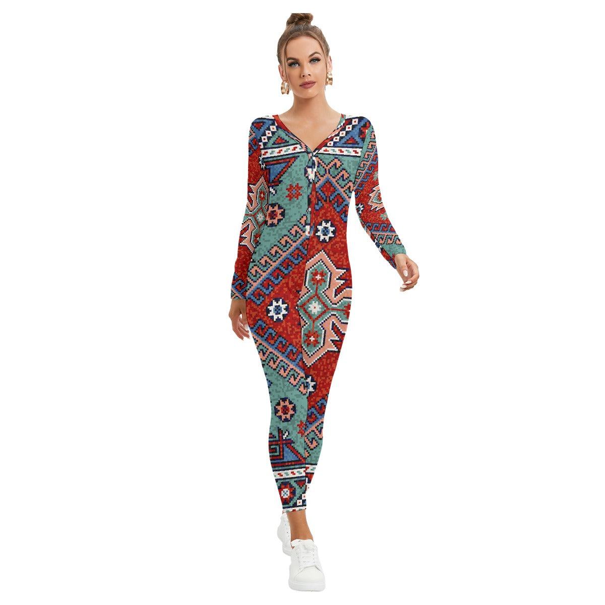 All-Over Print Women's Plunging Neck Jumpsuit
