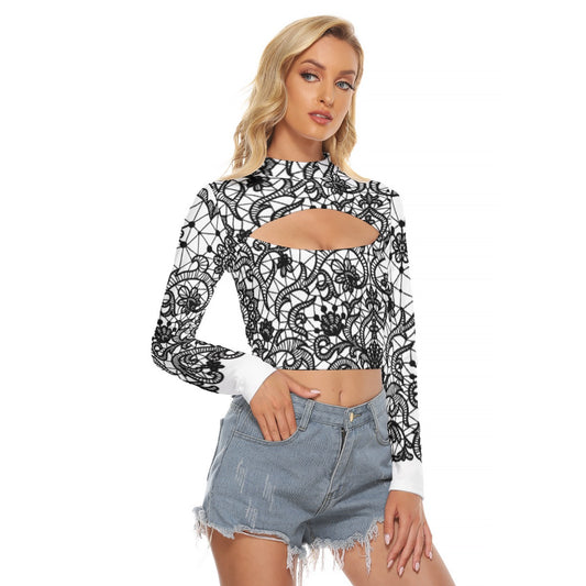 All-Over Print Women's Hollow Chest Keyhole Tight Crop Top