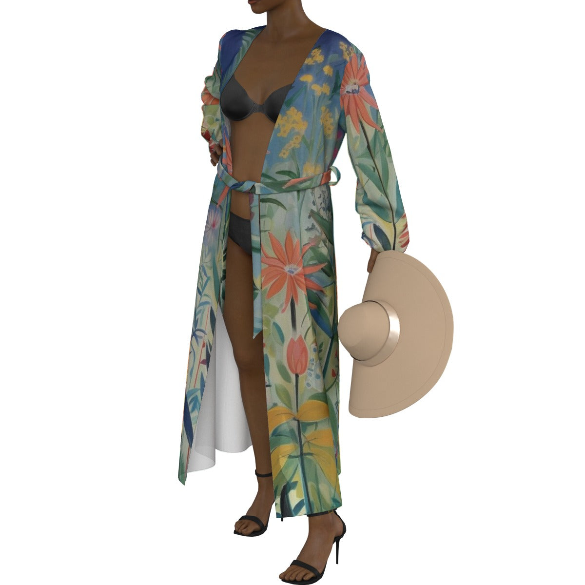 All-Over Print Women's Lace-up Chiffon Robe