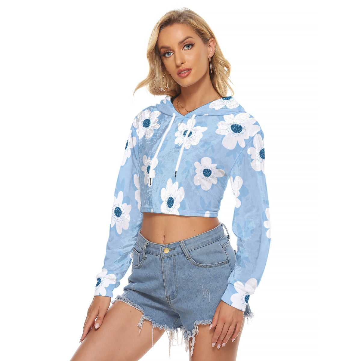 All-Over Print Women's Crop Top Hoodie|Velvet