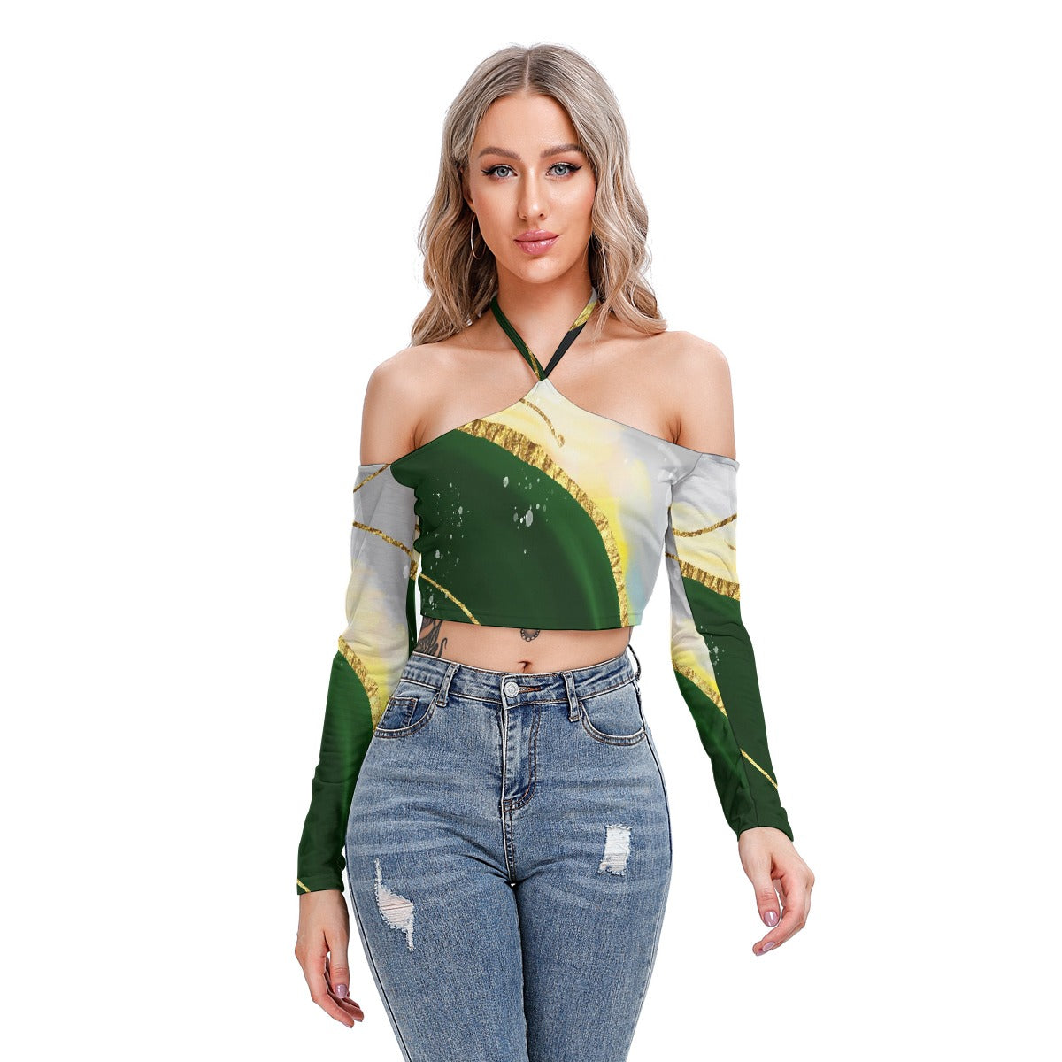 All-Over Print Women's Halter Lace-up Top