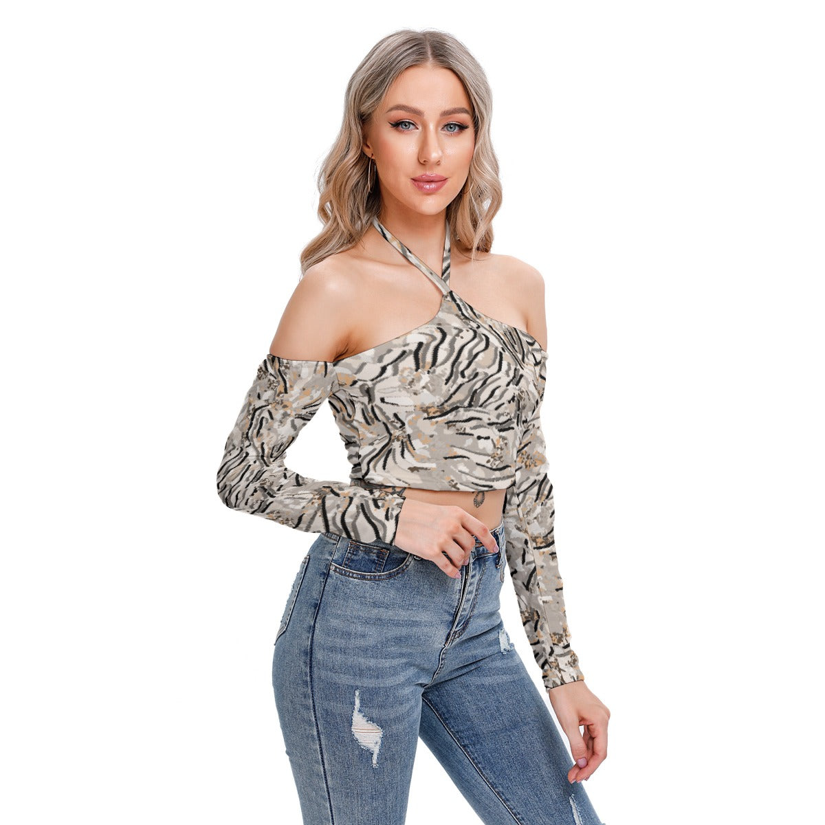 All-Over Print Women's Halter Lace-up Top