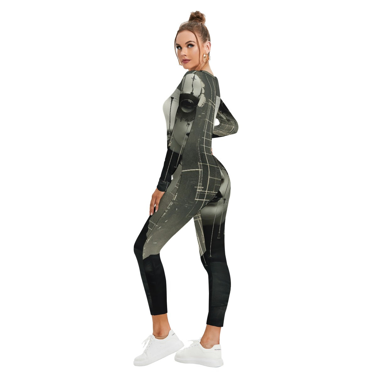 All-Over Print Women's Plunging Neck Jumpsuit