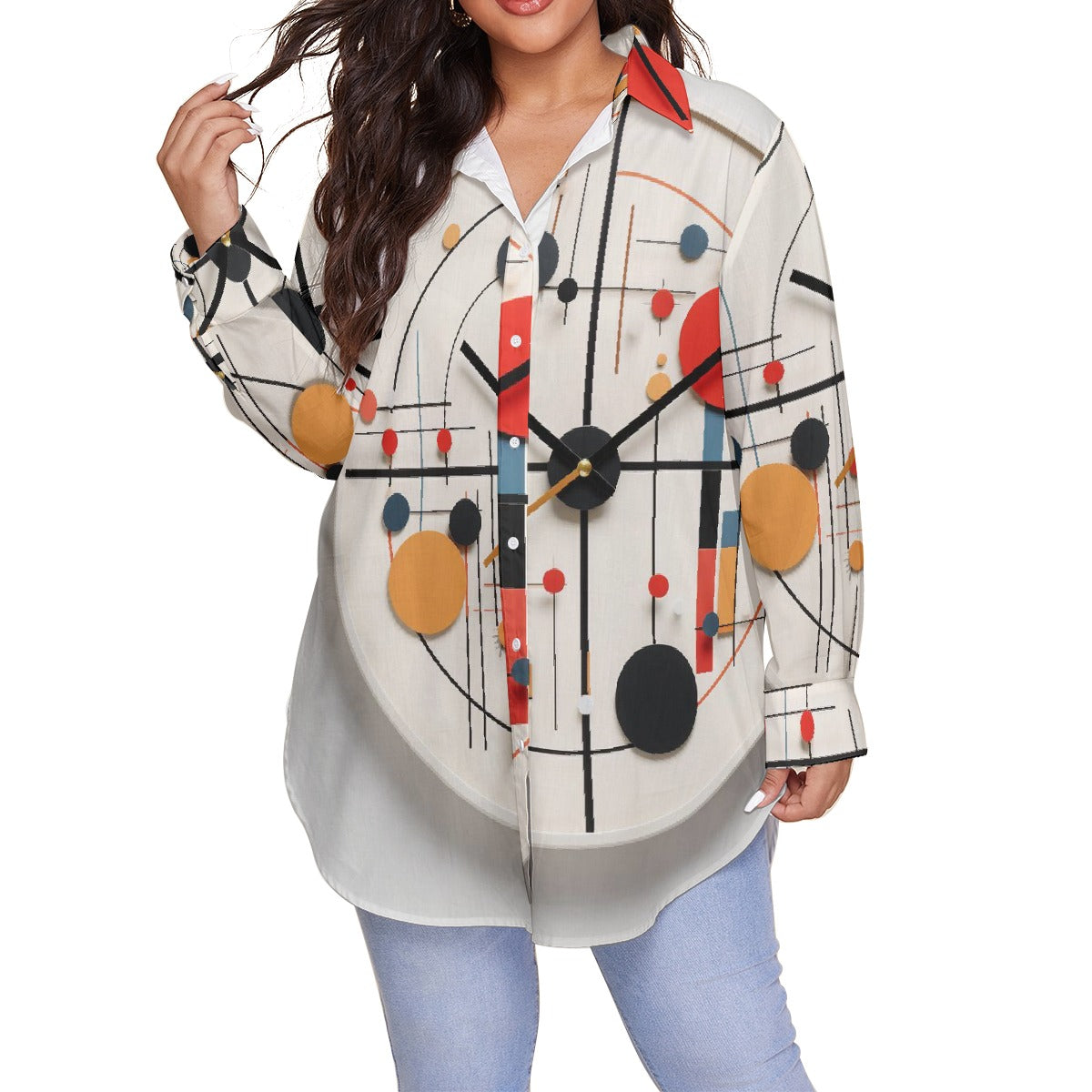 All-Over Print Women's Shirt With Long Sleeve(Plus Size)