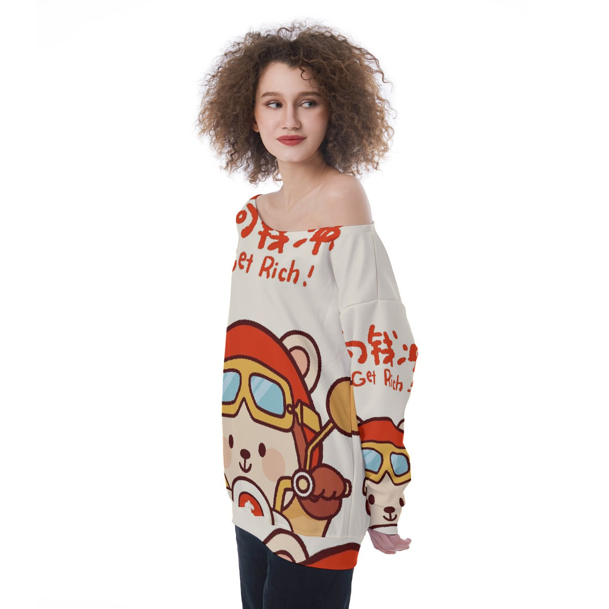 All-Over Print Oversized Women's Off-Shoulder Sweatshirt
