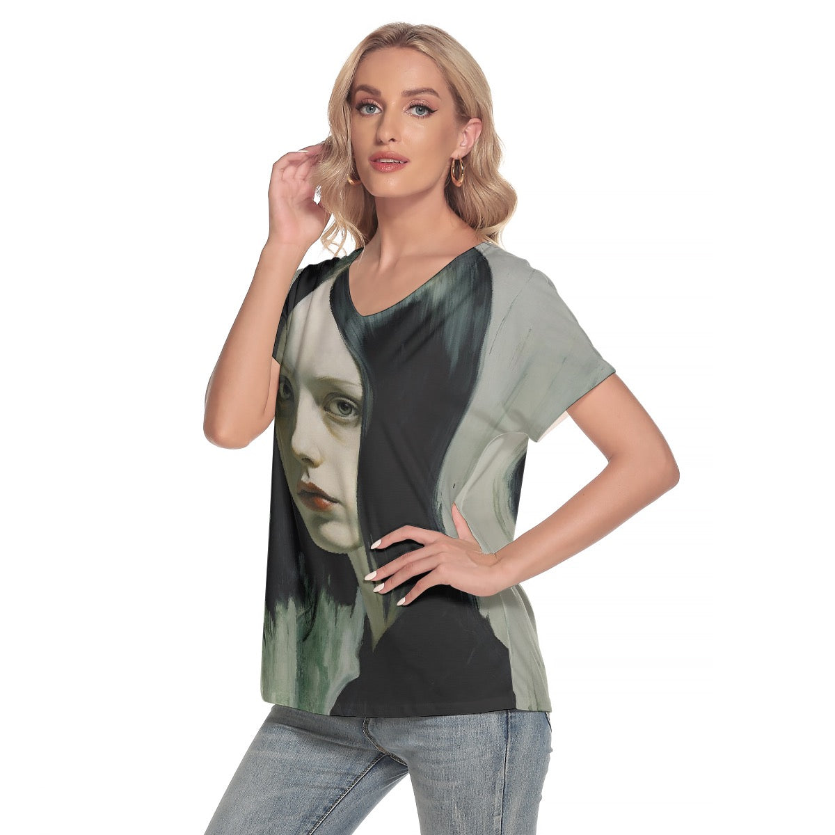 All-Over Print Women's Loose V-neck Short Sleeve T-shirt