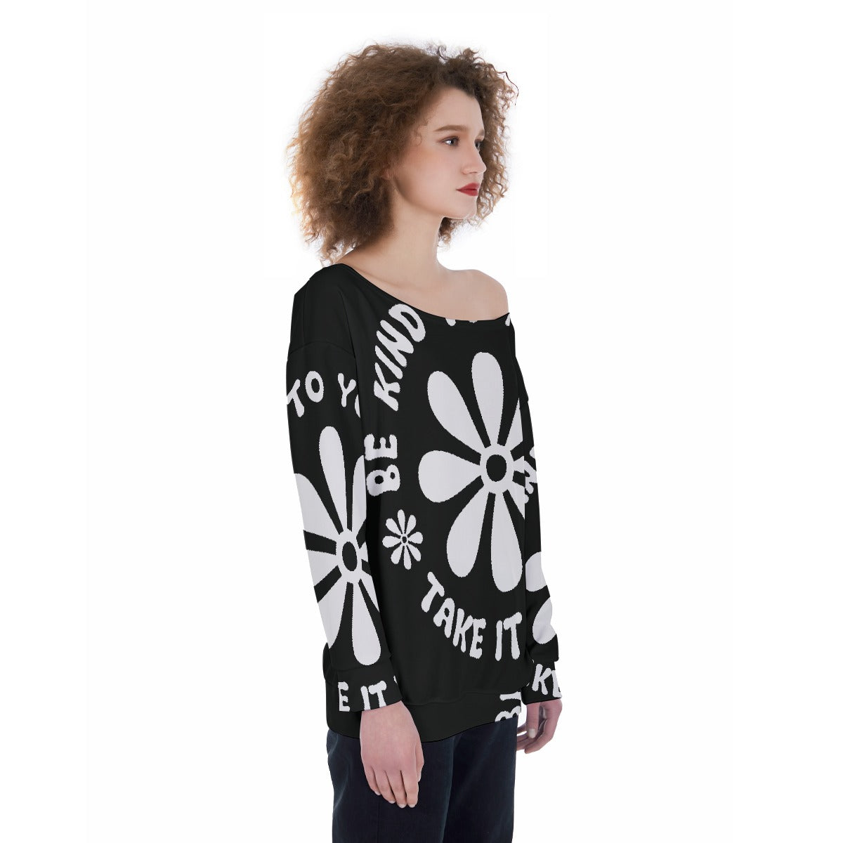 All-Over Print Oversized Women's Off-Shoulder Sweatshirt