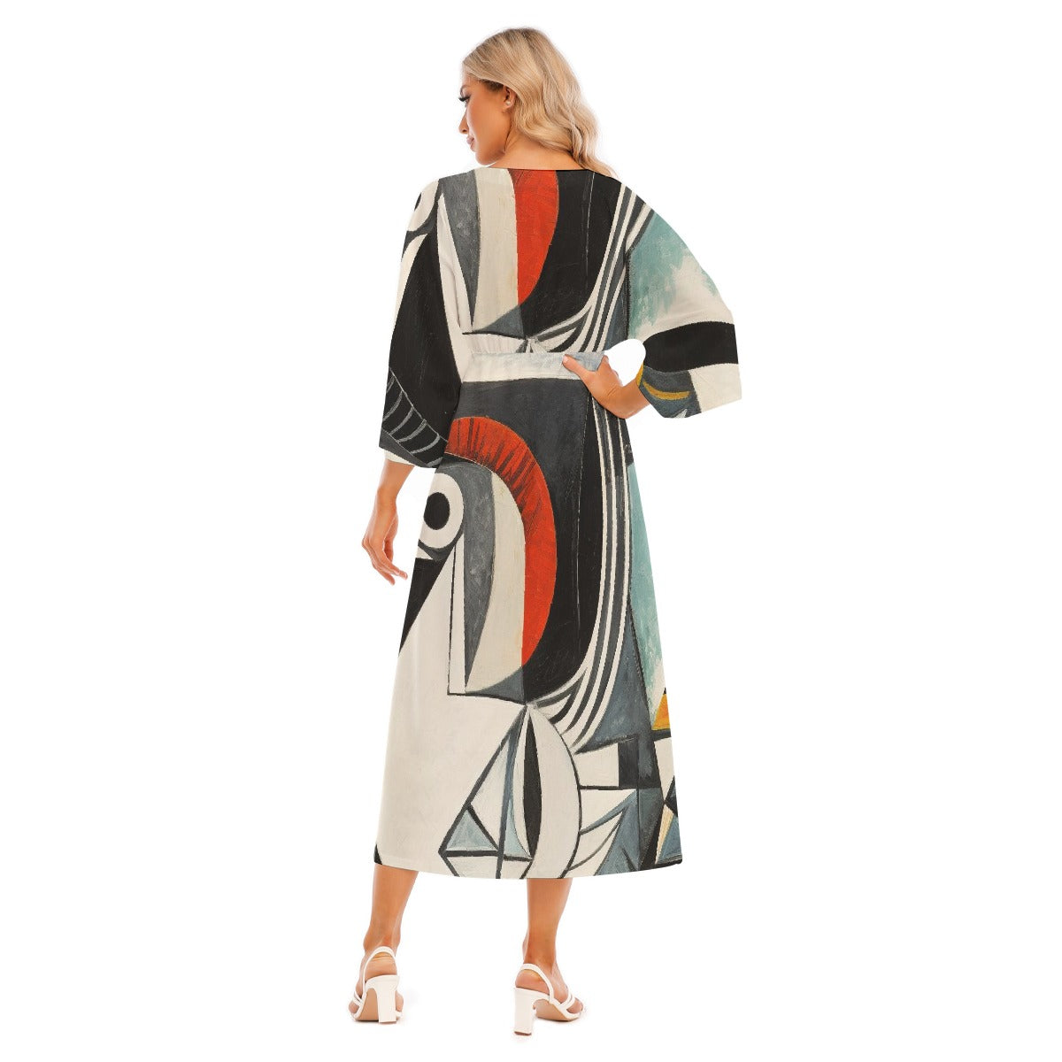 All-Over Print Women's Mid-Sleeve Long Dress