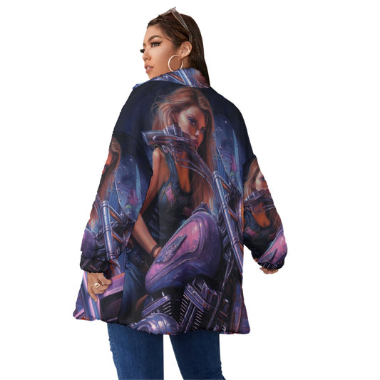 All-Over Print Unisex Borg Fleece Stand-up Collar Coat With Zipper Closure(Plus Size)