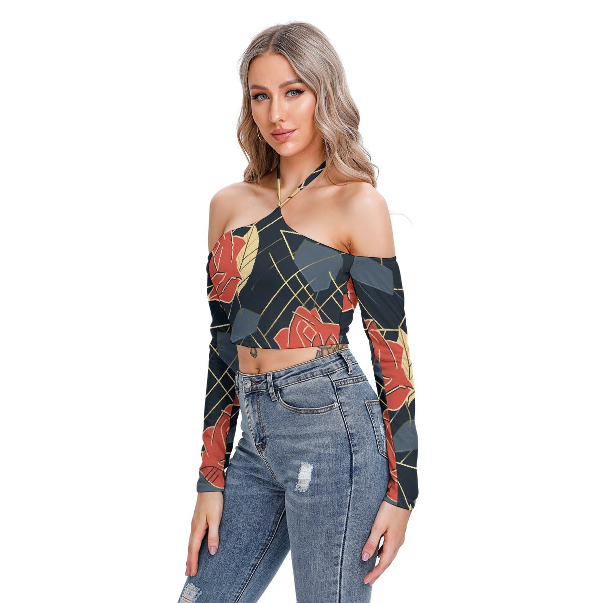 All-Over Print Women's Halter Lace-up Top