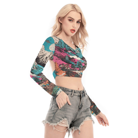 All-Over Print Women's Back Hollow T-shirt With Strap