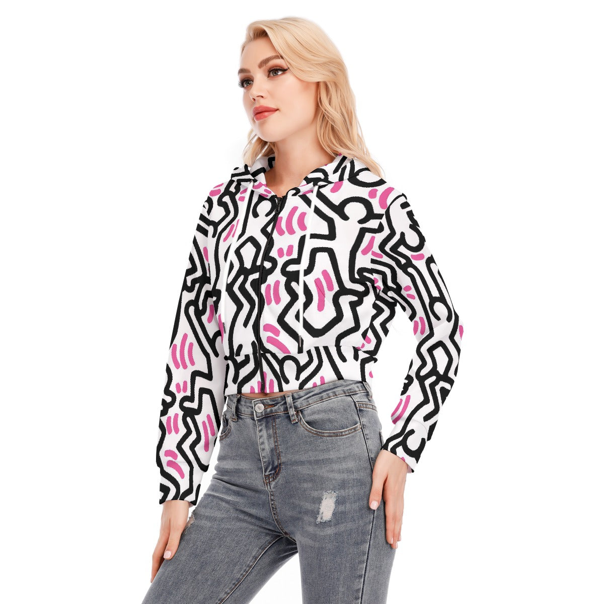 All-Over Print Women's Crop Top Hoodie With Zipper Closure