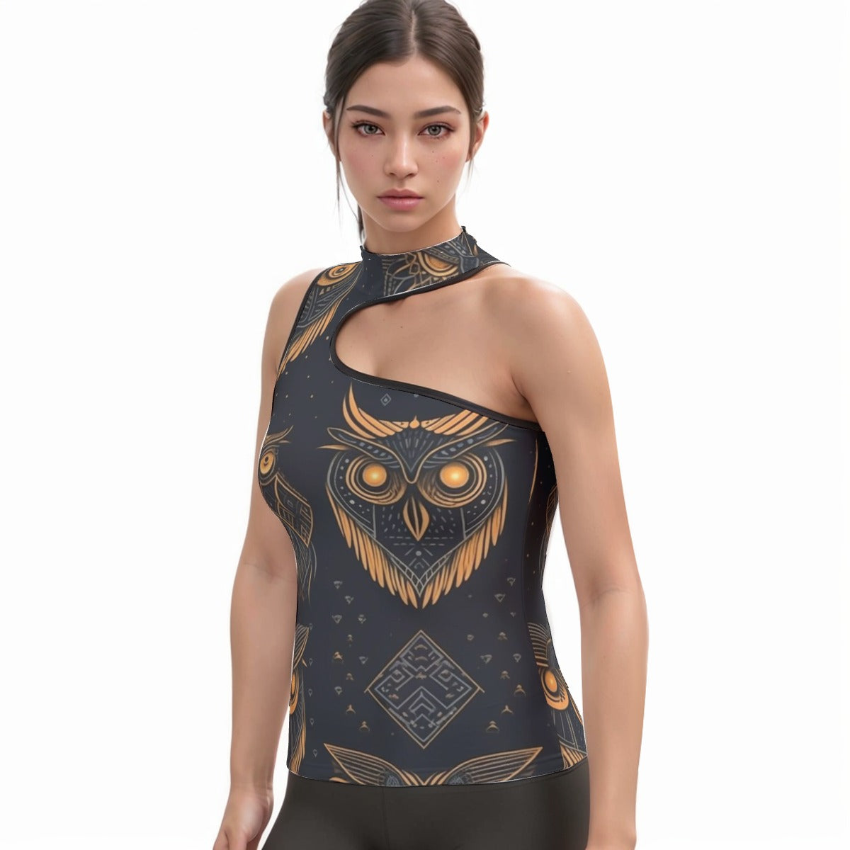 All-Over Print Women's Halter Sleeveless Asymmetrical Tank Top