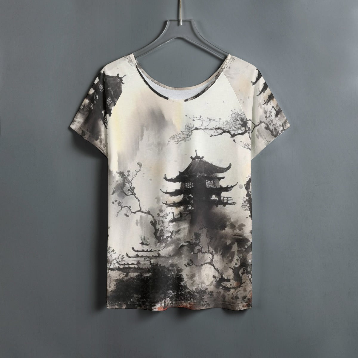 All-Over Print Women's Round Neck T-shirt With Raglan Sleeve