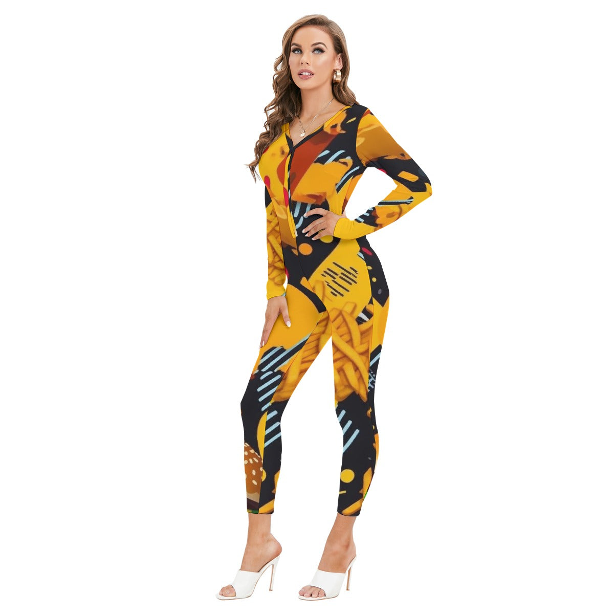 All-Over Print Women's Plunging Neck Jumpsuit