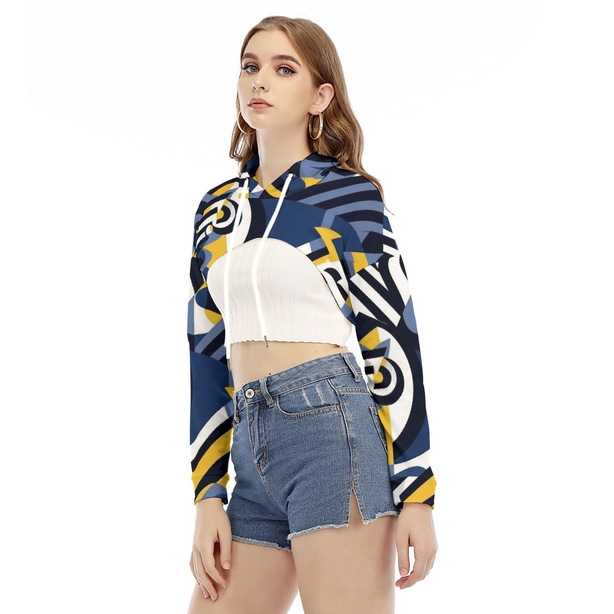 All-Over Print Women's Smock Short Hoodie With Long Sleeve