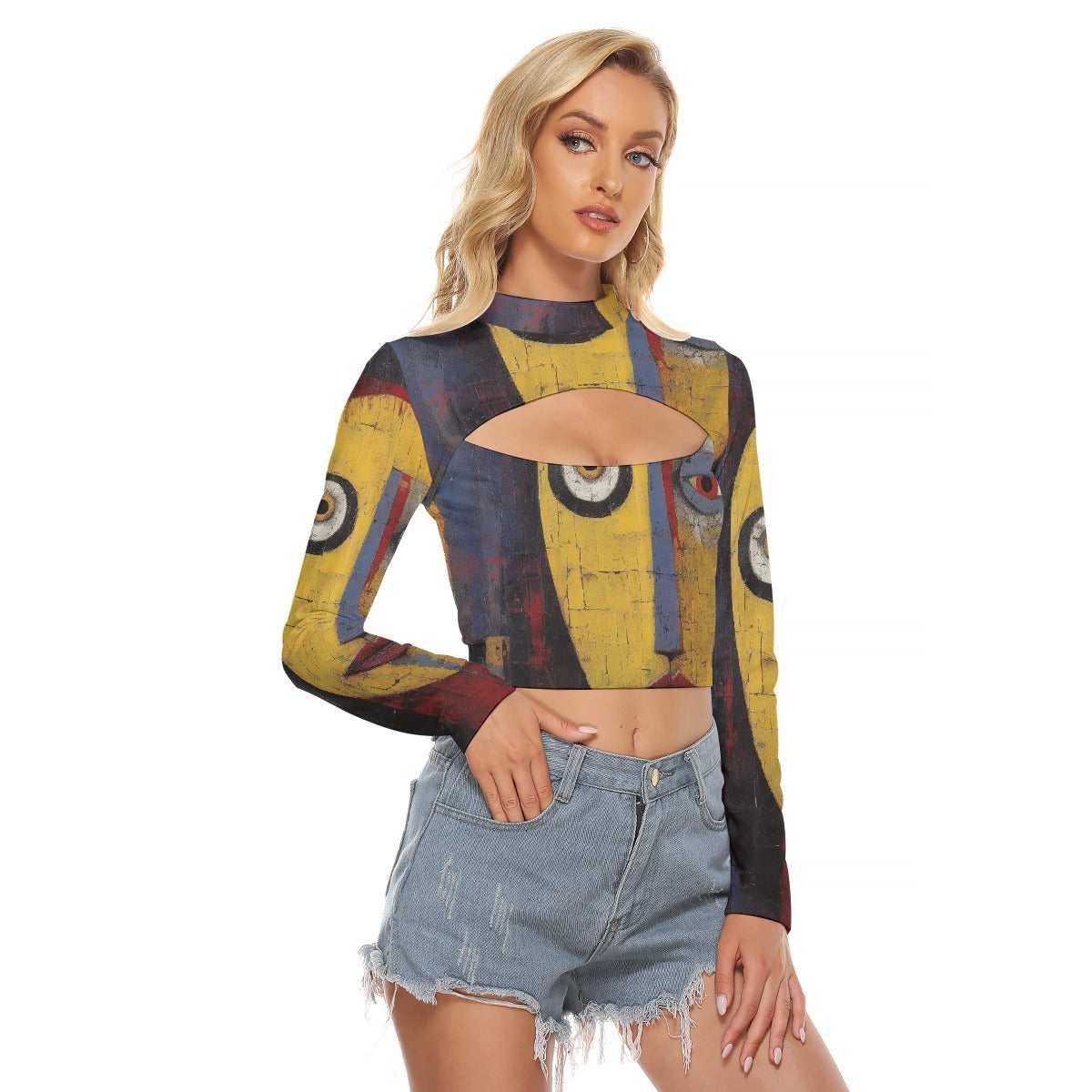 All-Over Print Women's Hollow Chest Keyhole Tight Crop Top