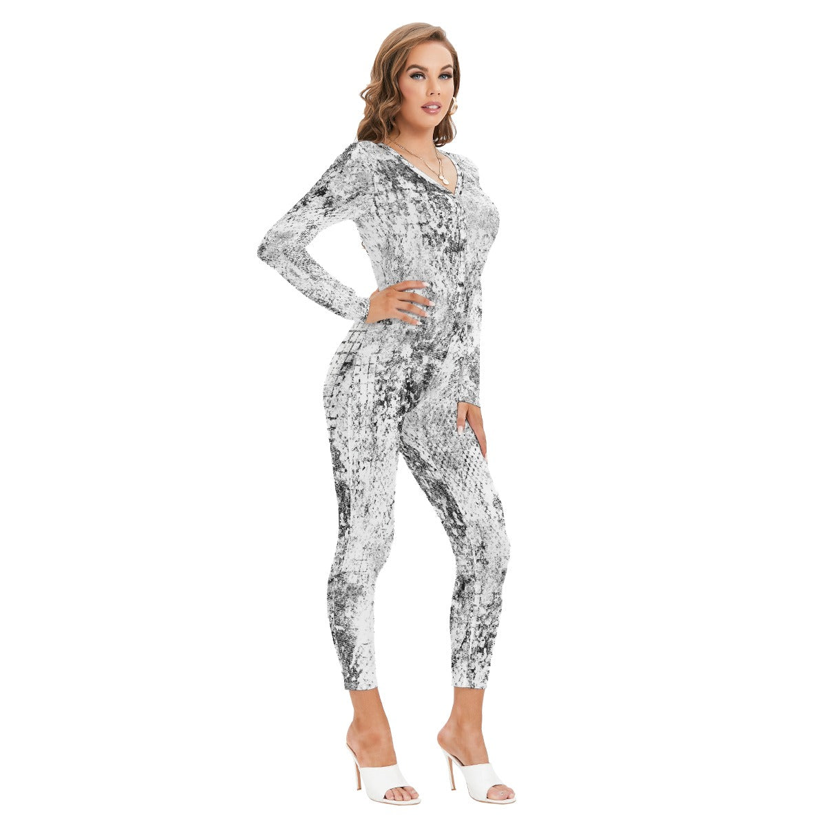 All-Over Print Women's Plunging Neck Jumpsuit