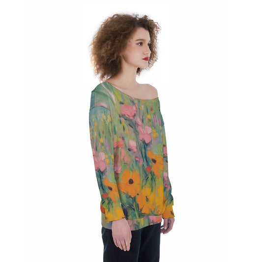 All-Over Print Oversized Women's Off-Shoulder Sweatshirt