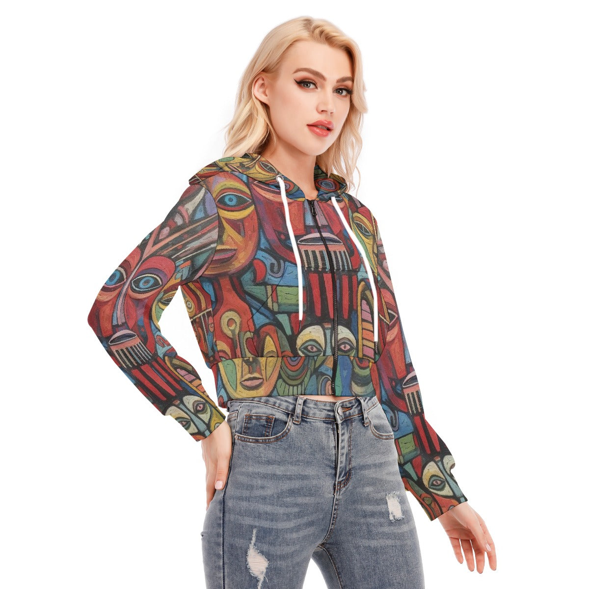 All-Over Print Women's Crop Top Hoodie With Zipper Closure