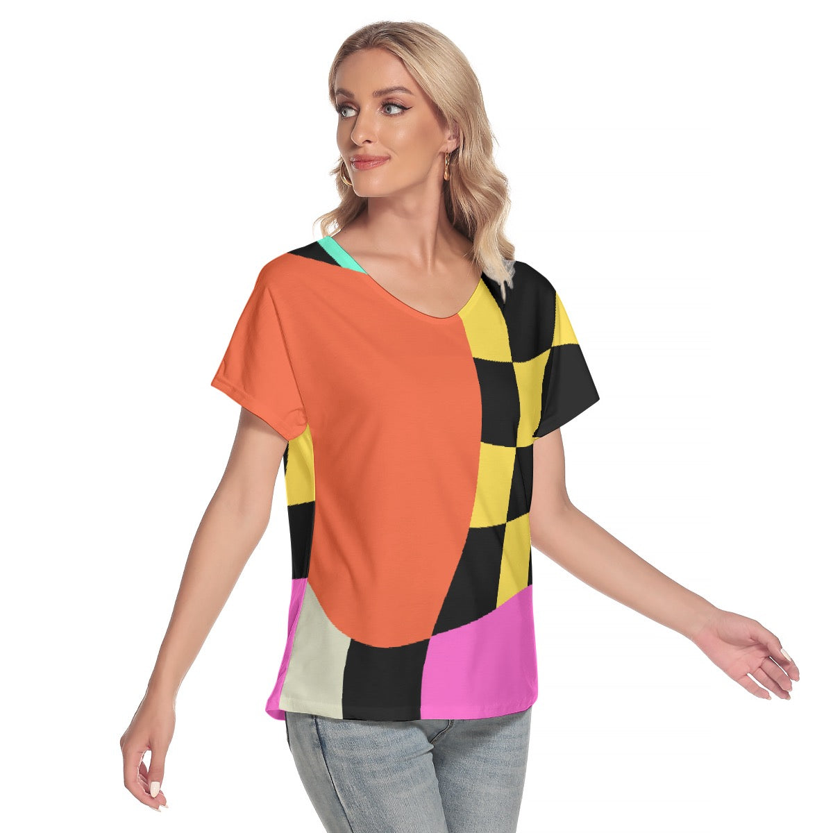 All-Over Print Women's Loose V-neck Short Sleeve T-shirt