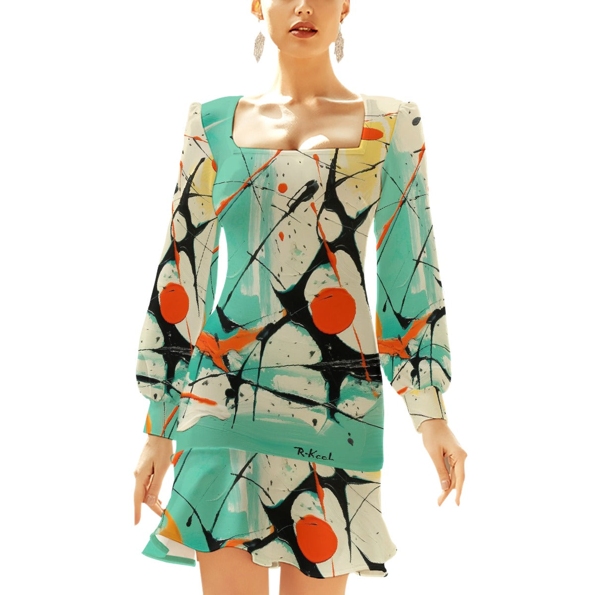 All-Over Print Women's Ruffle Hem Skinny Dress