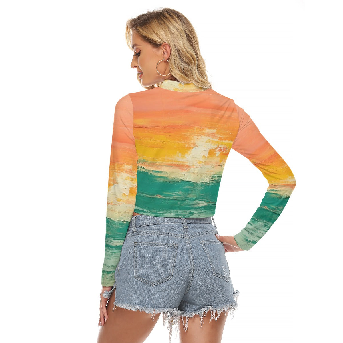 All-Over Print Women's Hollow Chest Keyhole Tight Crop Top