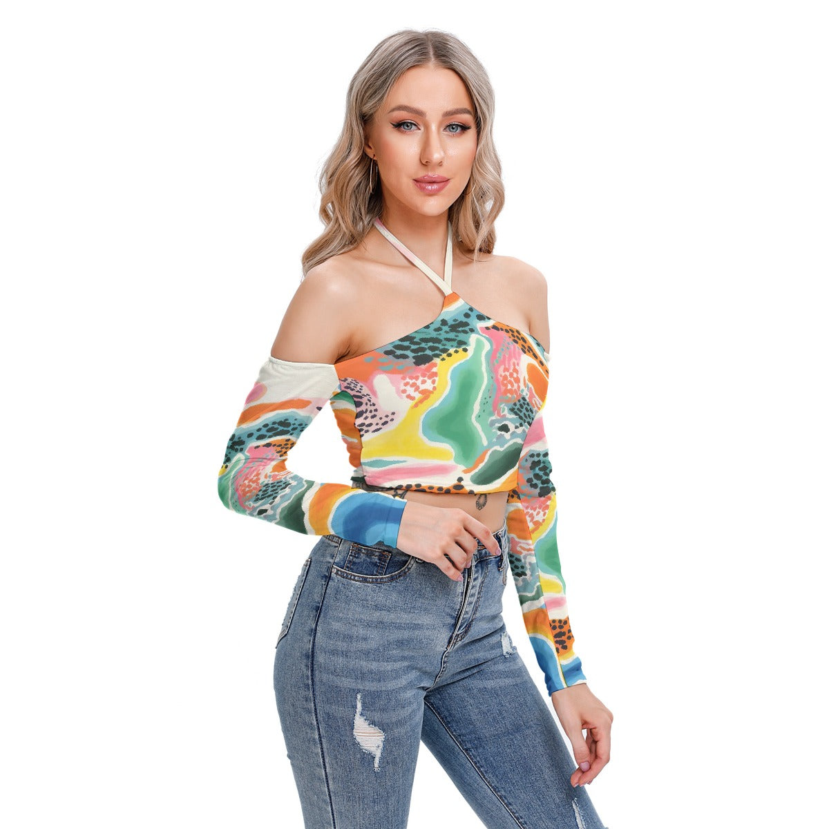 All-Over Print Women's Halter Lace-up Top