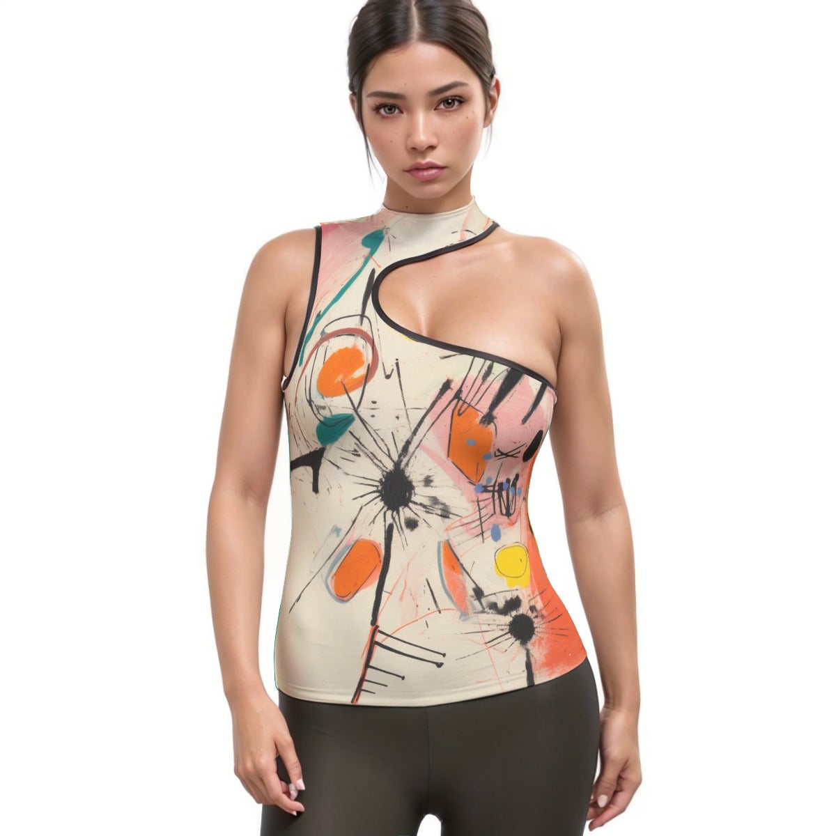 All-Over Print Women's Halter Sleeveless Asymmetrical Tank Top