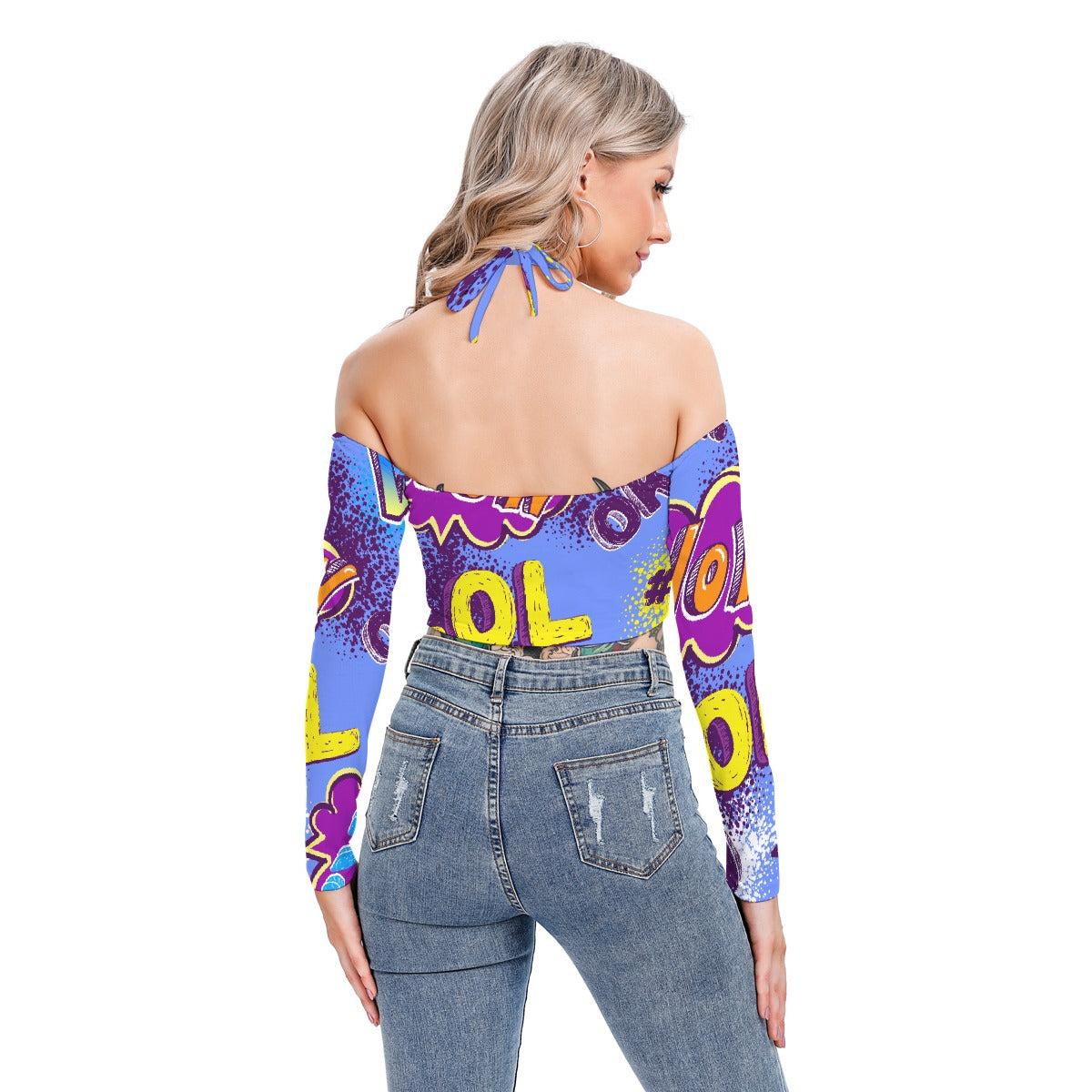 All-Over Print Women's Halter Lace-up Top