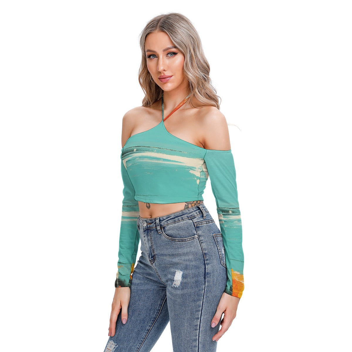 All-Over Print Women's Halter Lace-up Top
