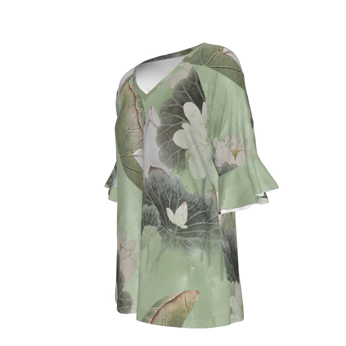 All-Over Print V-neck Women's T-shirt With Bell Sleeve