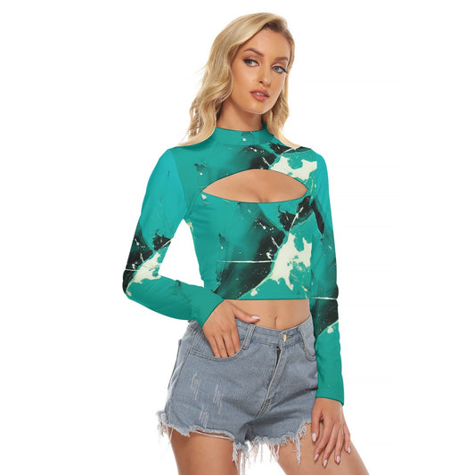 All-Over Print Women's Hollow Chest Keyhole Tight Crop Top