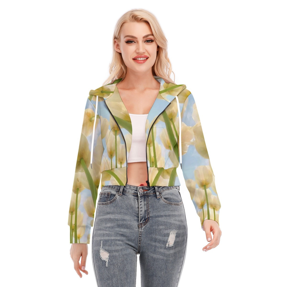 All-Over Print Women's Crop Top Hoodie With Zipper Closure