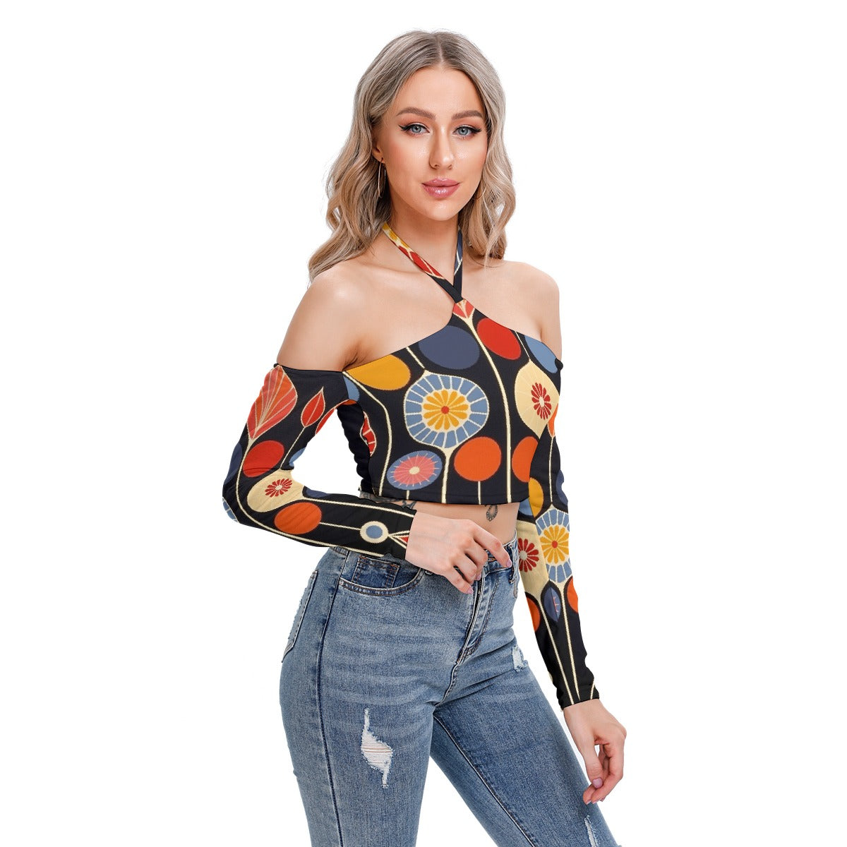 All-Over Print Women's Halter Lace-up Top