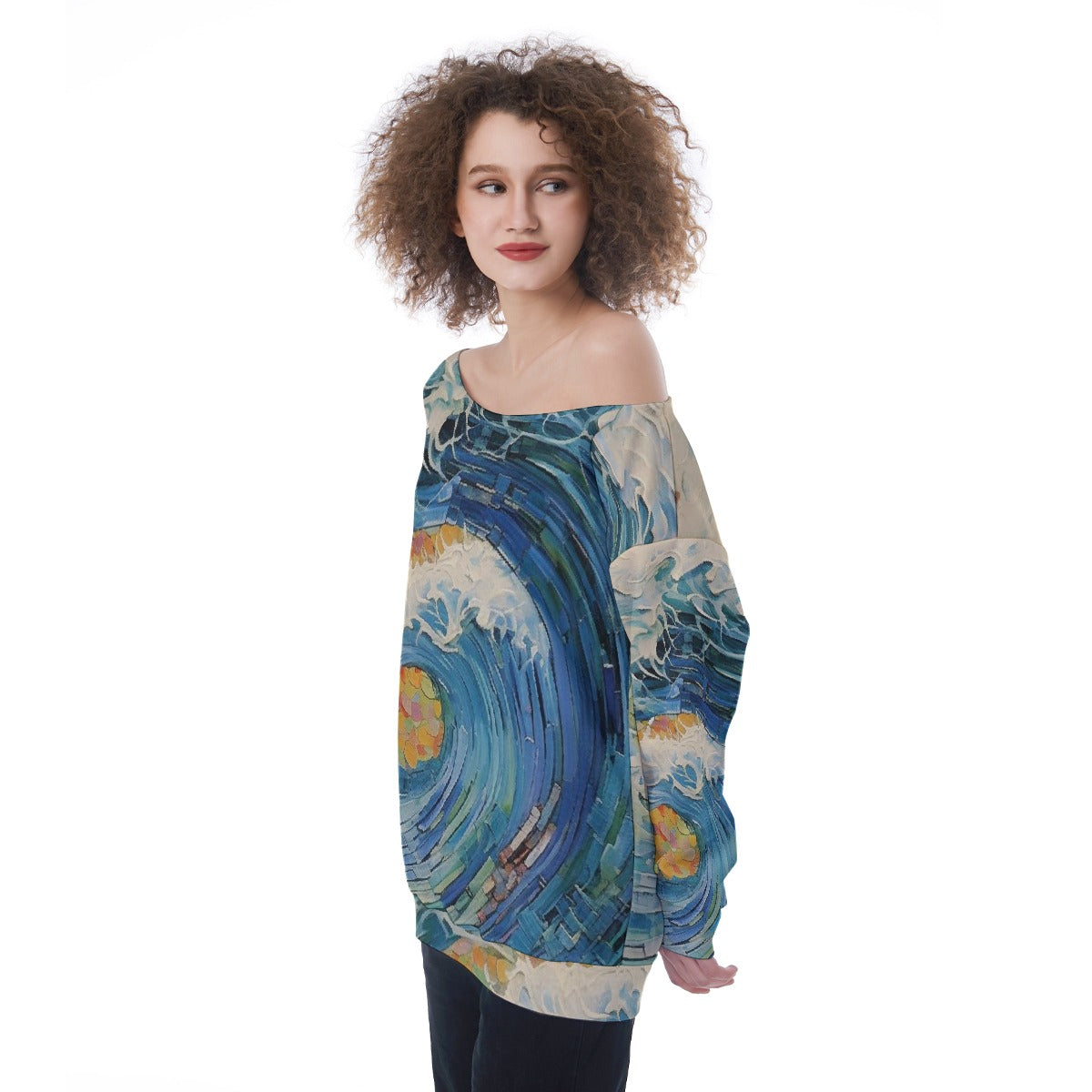 All-Over Print Oversized Women's Off-Shoulder Sweatshirt